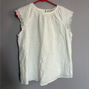 LOFT White Eyelet Blouse Small flutter sleeves spring summer Easter
